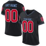 Custom Black Red and Light Blue Football Jersey - Authentic Throwback Design Custom Black Red-Light Blue Mesh Authentic Throwback