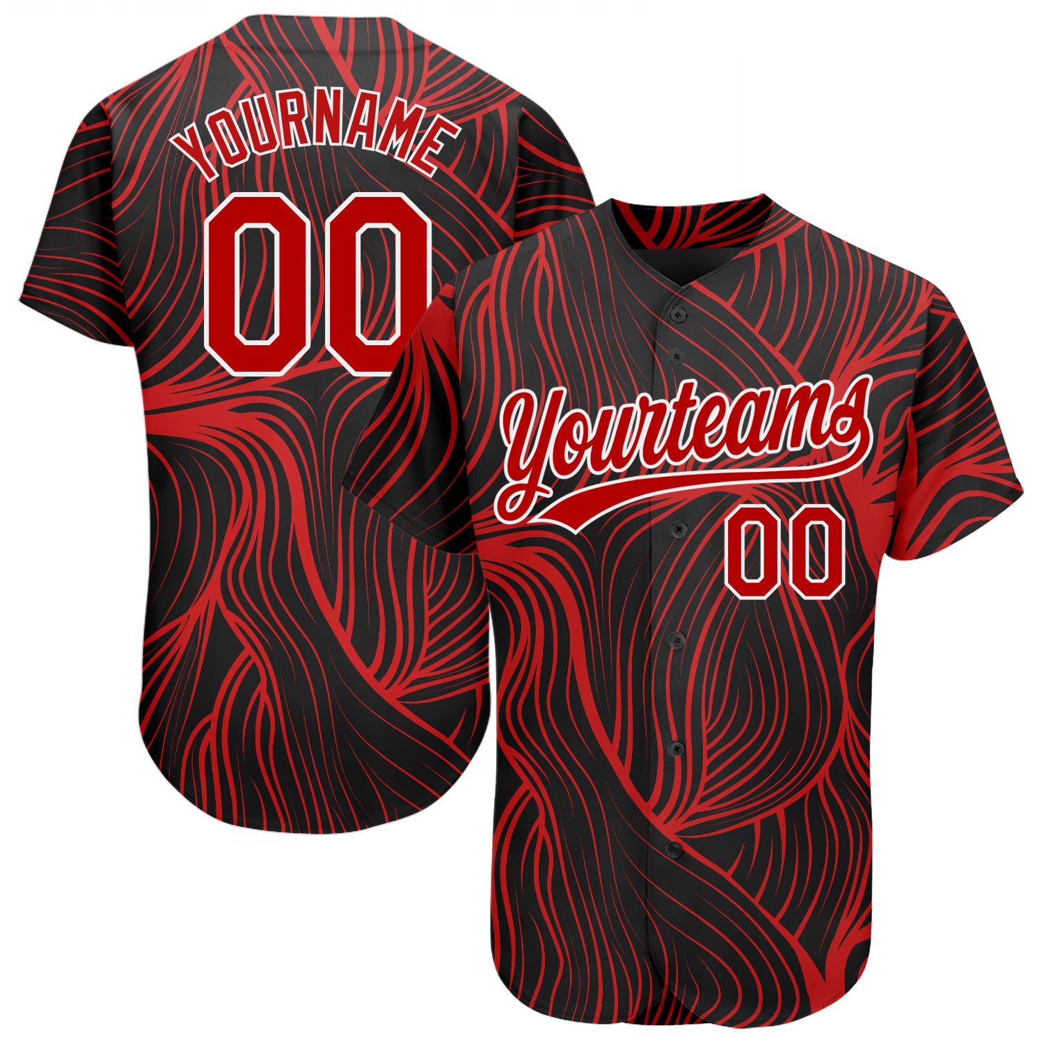 Custom Black Red-White 3D Pattern Design Authentic Baseball Jersey Custom 3D Pattern Baseball Jersey - Authentic Black Red White Design Custom Black Red-White 3D Pattern Design Authentic Baseball