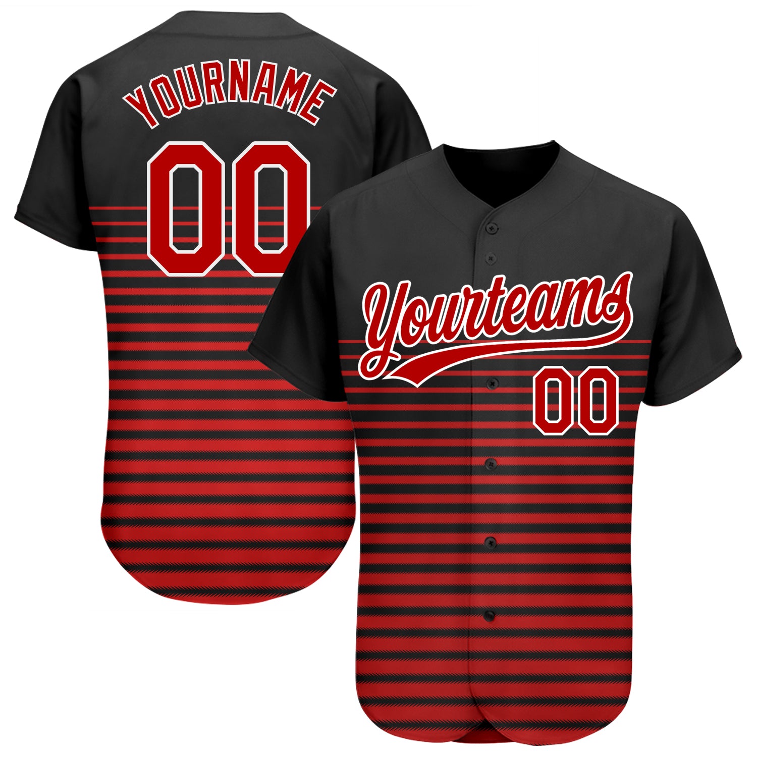 Custom 3D Pattern Baseball Jersey in Black Red White - Authentic Style 5048 Custom Black Red-White 3D Pattern Design Authentic