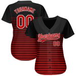 Custom 3D Pattern Baseball Jersey in Black Red White - Authentic Style 5048 Custom Black Red-White 3D Pattern Design Authentic