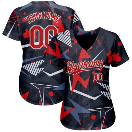 Custom 3D Pattern Baseball Jersey - Black Red White Authentic Style 8270 Custom Black Red-White 3D Pattern Design Authentic