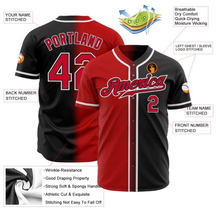 Custom Black Red White Fade Baseball Jersey - Authentic Fashion Design Custom Black Red-White Authentic Fade Fashion Baseball