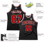 Custom Basketball Jersey Black Red White Authentic Throwback Style 9210 Custom Black Red-White Authentic Throwback Basketball