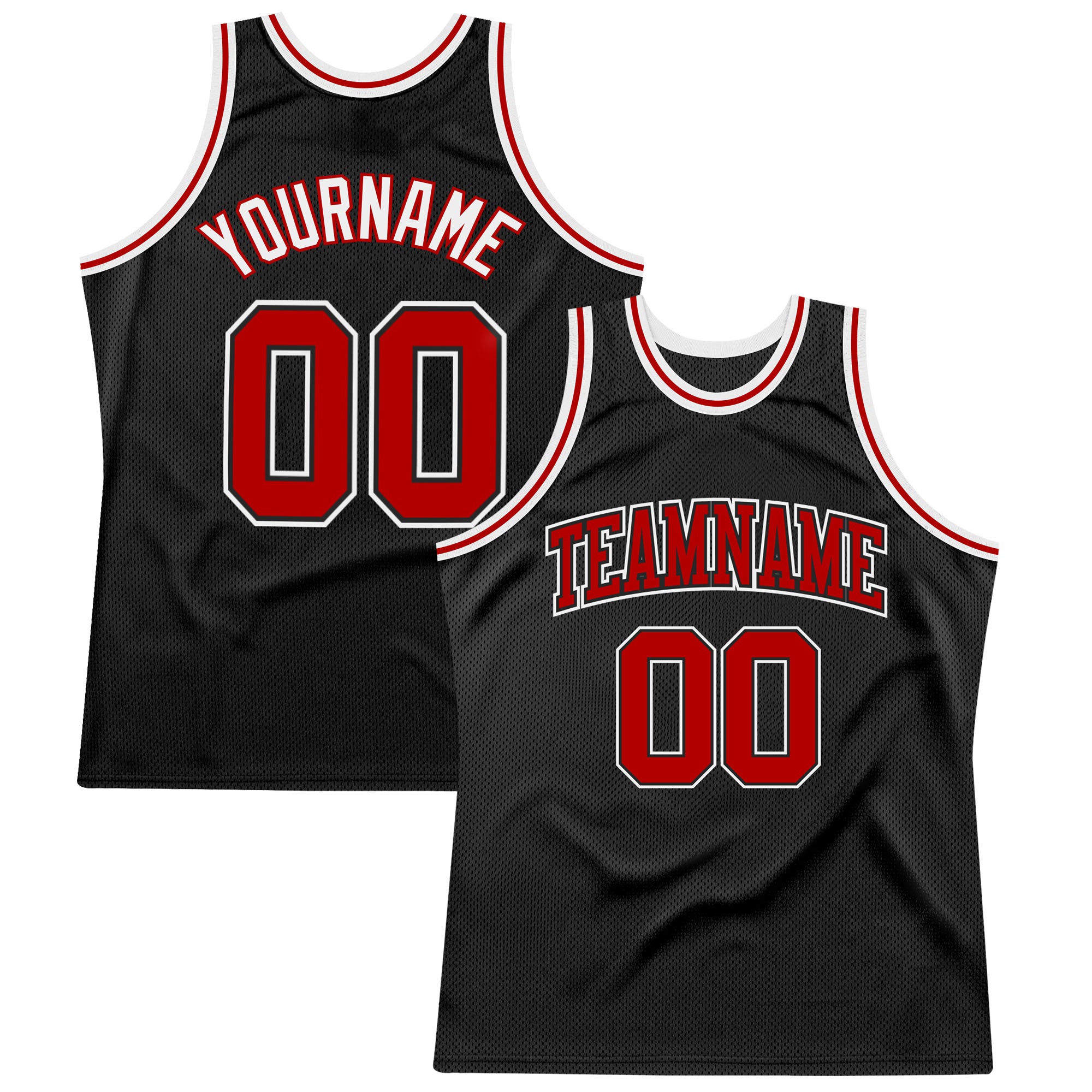 Custom Basketball Jersey Black Red White Authentic Throwback Style 9210 Custom Black Red-White Authentic Throwback Basketball