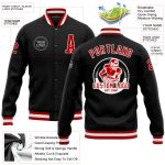 Custom Varsity Letterman Jacket Black Red White Full-Snap Style 6715 Custom Black Red-White Bomber Full-Snap Varsity Letterman