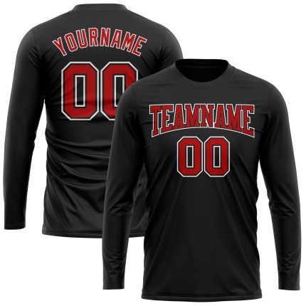 Custom Performance T-Shirt Black Red White Long Sleeve for Men Women Custom Black Red-White Long Sleeve Performance T-Shirt