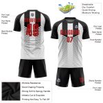 Custom Soccer Uniform Jersey Black Red White Sublimation Style 4126 Custom Black Red-White Sublimation Soccer Uniform Jersey