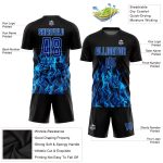 Custom Black Royal-Light Blue Flame Soccer Jersey Uniform - Sublimation Design Custom Black Royal-Light Blue Flame Sublimation