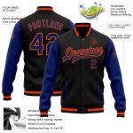Custom Black Orange Bomber Jacket Varsity Letterman Full-Snap Two-Tone Custom Black Royal-Orange Bomber Full-Snap Varsity