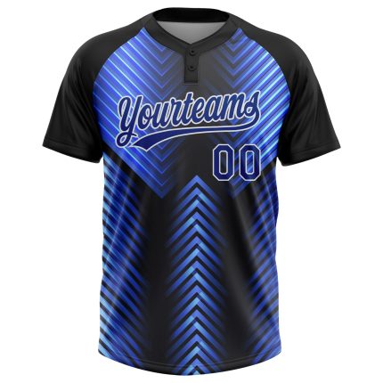 Custom Black Powder Blue Two-Button Softball Jersey for Unisex Athletes Custom Black Royal-Powder Blue Two-Button Unisex