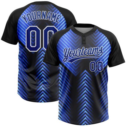 Custom Black Powder Blue Two-Button Softball Jersey for Unisex Athletes Custom Black Royal-Powder Blue Two-Button Unisex