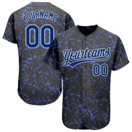 Custom 3D Pattern Baseball Jersey - Black Royal-White Authentic Design Custom Black Royal-White 3D Pattern Design Authentic