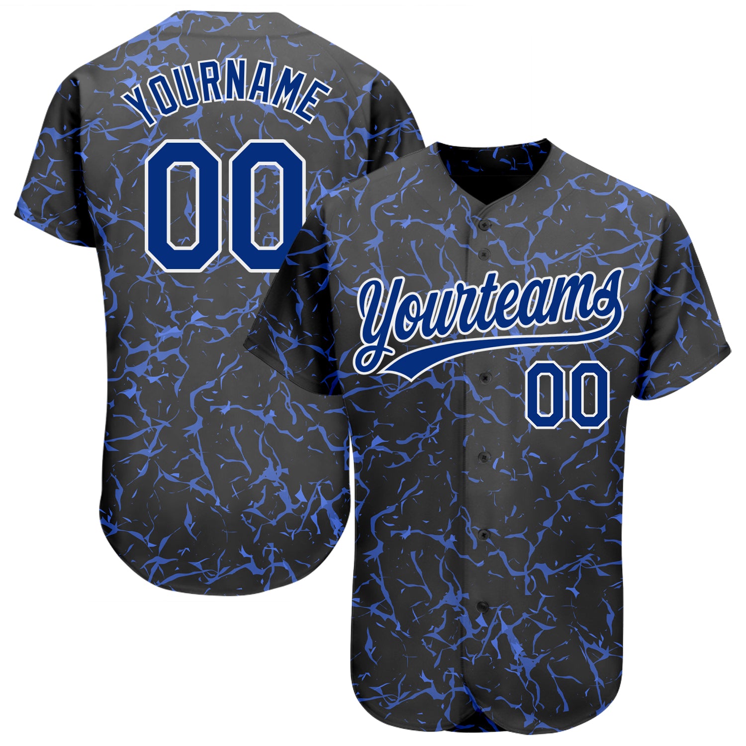 Custom 3D Pattern Baseball Jersey - Black Royal-White Authentic Design Custom Black Royal-White 3D Pattern Design Authentic