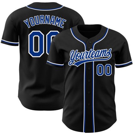 Custom Black White Authentic Baseball Jersey - Personalized Team Apparel Custom Black Royal-White Authentic Baseball Jersey