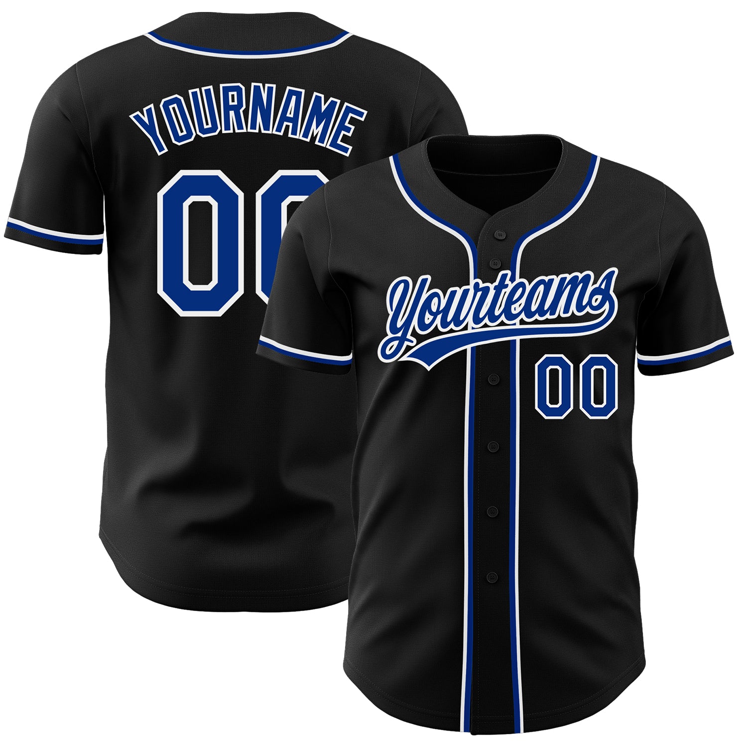 Custom Black White Authentic Baseball Jersey - Personalized Team Apparel Custom Black Royal-White Authentic Baseball Jersey