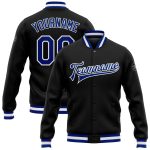 Black Royal-White Custom Varsity Bomber Jacket Full-Snap Letterman Style Custom Black Royal-White Bomber Full-Snap Varsity