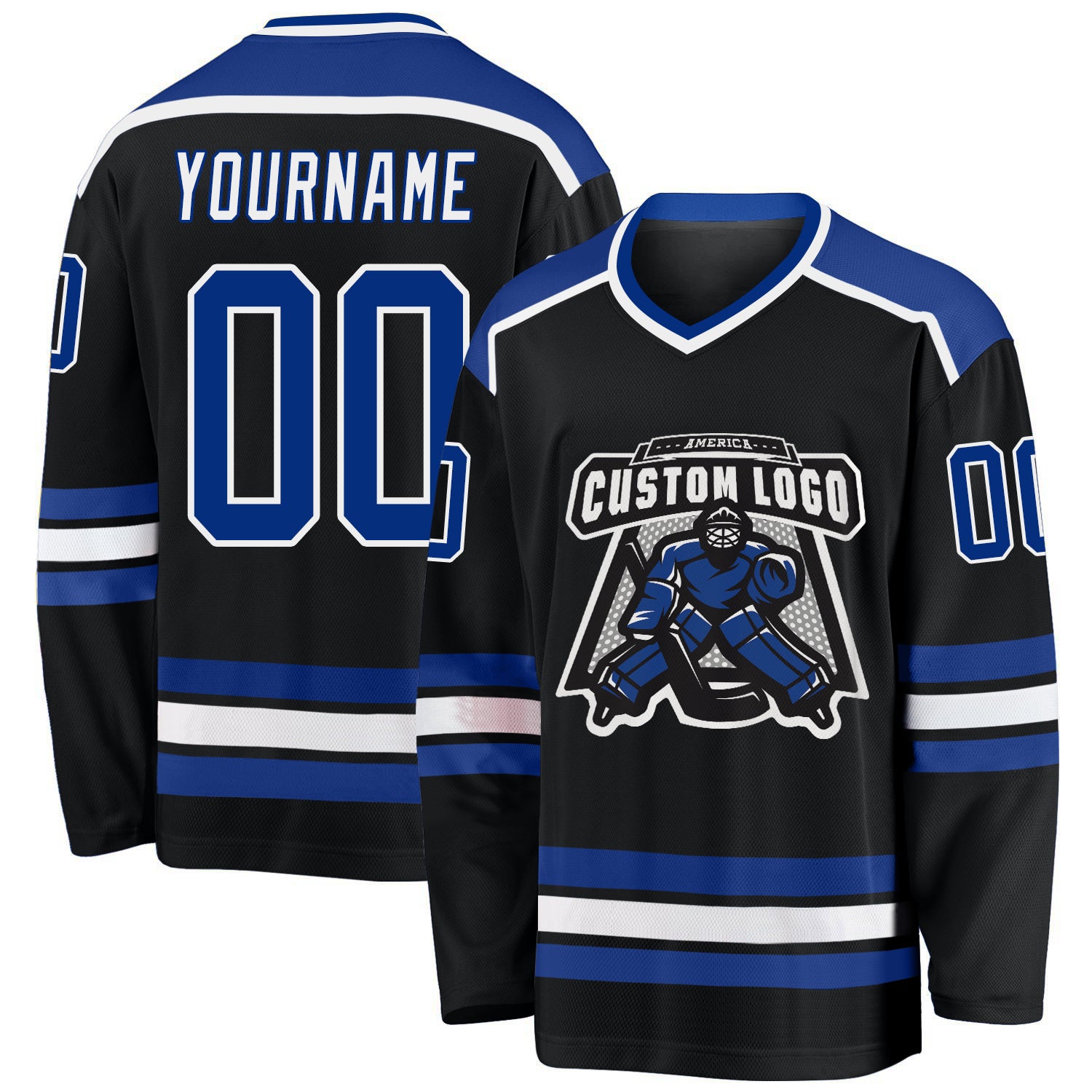Custom Black Royal-White Hockey Jersey Custom Black Royal White Hockey Jersey | Personalized Team Apparel Custom Black Royal-White Hockey Jersey