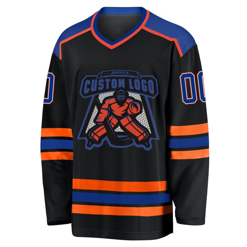 Custom Black White Orange Hockey Jersey - Personalized Team Jersey for Men and Women Custom Black Royal White-Orange Hockey