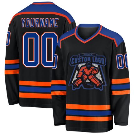 Custom Black White Orange Hockey Jersey - Personalized Team Jersey for Men and Women Custom Black Royal White-Orange Hockey