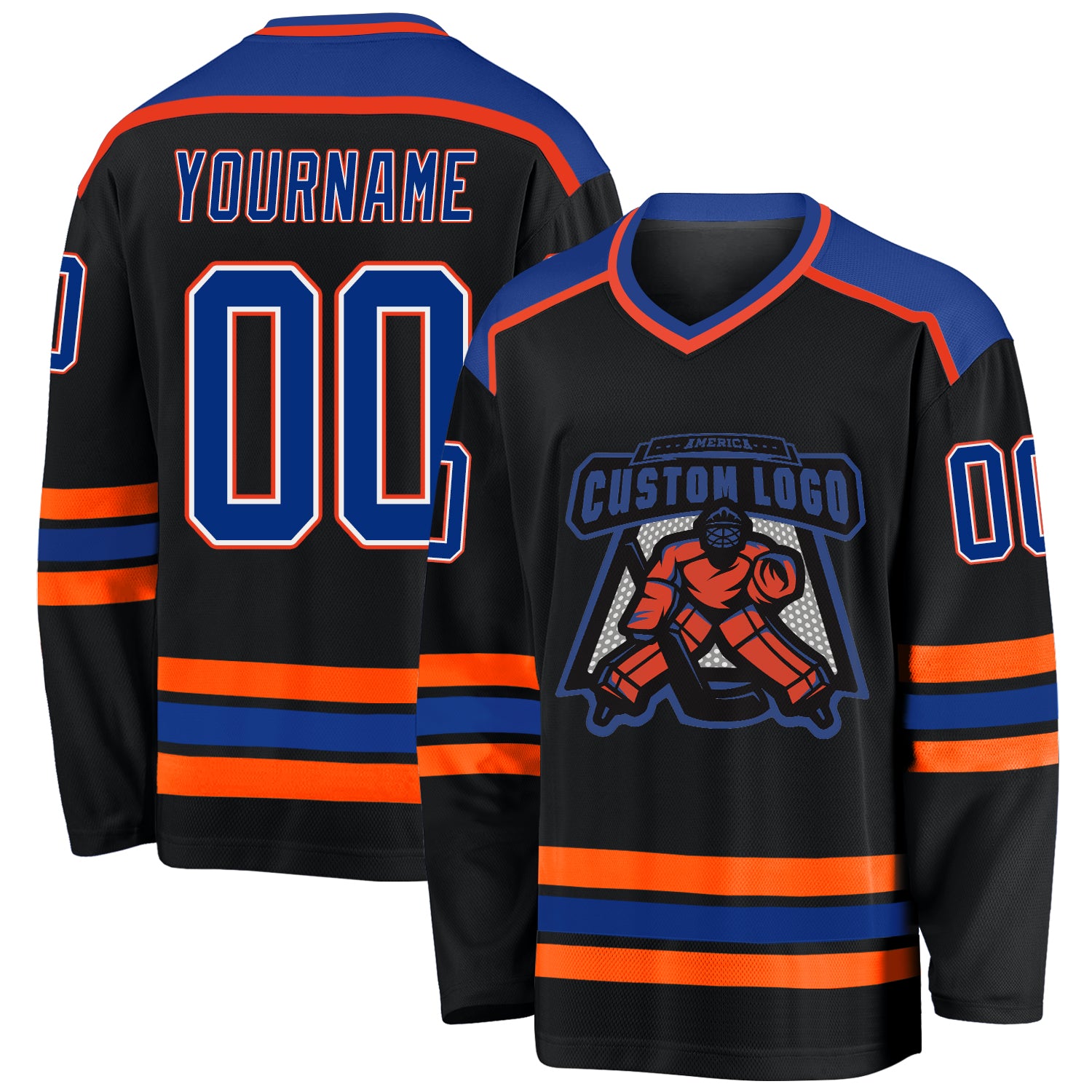 Custom Black Royal White-Orange Hockey Jersey Custom Black White Orange Hockey Jersey - Personalized Team Jersey for Men and Women Custom Black Royal White-Orange Hockey