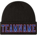 Custom Black Knit Hat with White-Red Stitched Cuff | Stylish Winter Accessory Custom Black Royal White-Red Stitched Cuffed