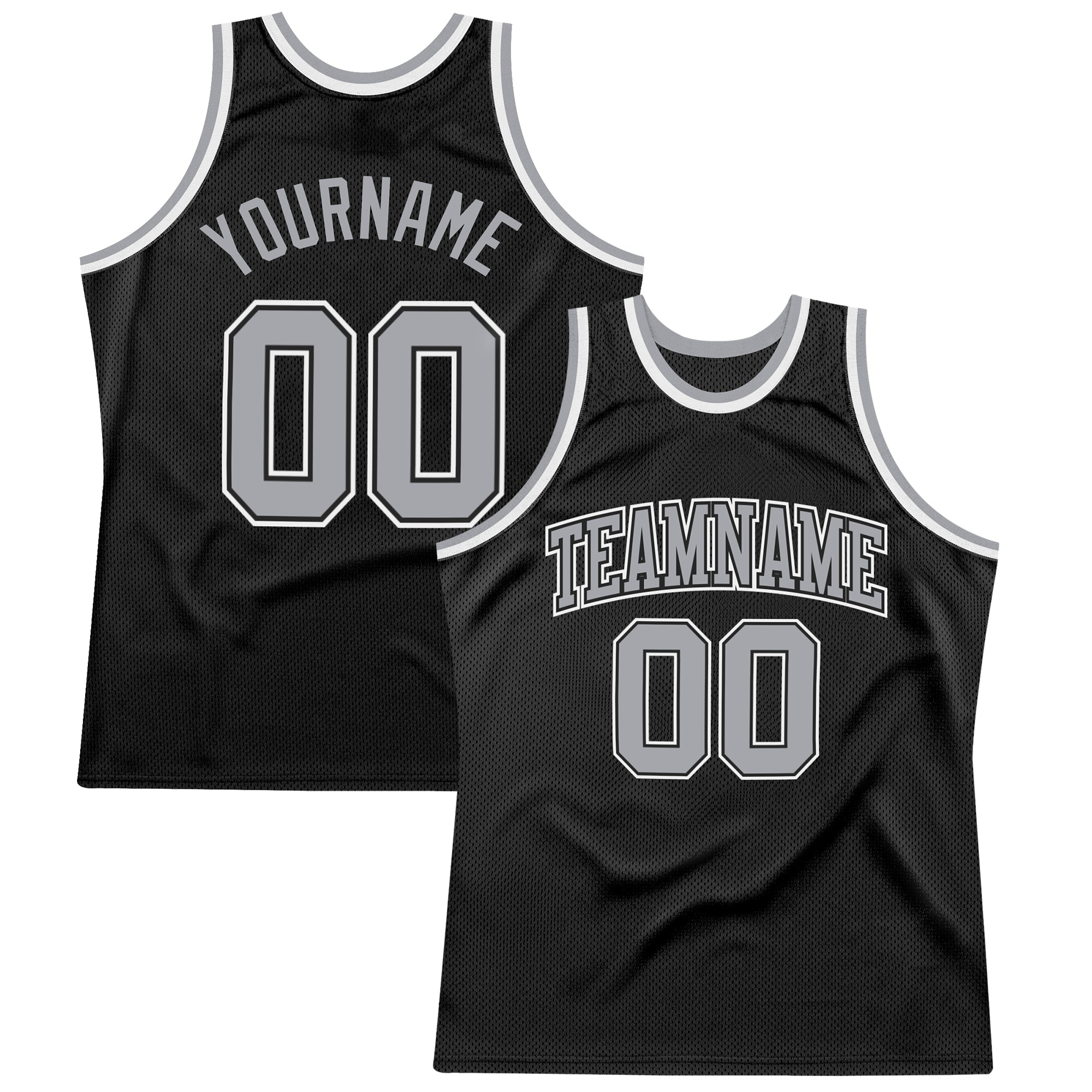 Custom Basketball Jersey - Authentic Black Gray Silver White Throwback Design Custom Black Silver Gray-White Authentic Throwback