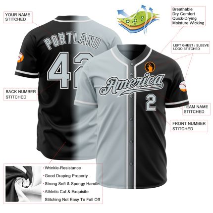 Custom Black Silver White Baseball Jersey - Authentic Fade Style Fashion Top Custom Black Silver-White Authentic Fade Fashion