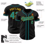 Custom Authentic Baseball Jersey - Black Teal Gold Design, Personalized Team Apparel Custom Black Teal-Gold Authentic Baseball