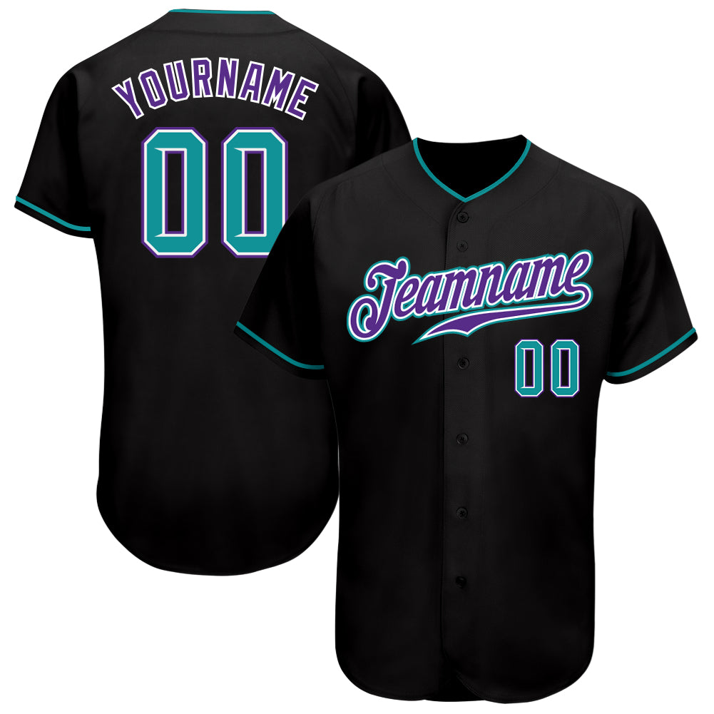 Black Teal Purple Custom Baseball Jersey - Authentic Style 6435 Custom Black Teal-Purple Authentic Baseball Jersey Style