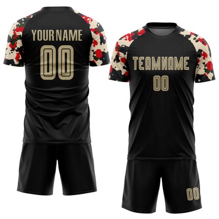 Custom Black Vegas Gold Camo Sublimation Soccer Jersey Uniform for Teams Custom Black Vegas Gold-Camo Sublimation Soccer