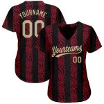 Custom Black and Gold 3D Pattern Baseball Jersey with Red Accents - Authentic Design Custom Black Vegas Gold-Red 3D Pattern