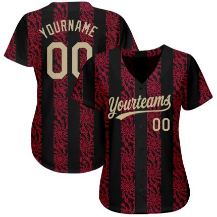 Custom Black and Gold 3D Pattern Baseball Jersey with Red Accents - Authentic Design Custom Black Vegas Gold-Red 3D Pattern