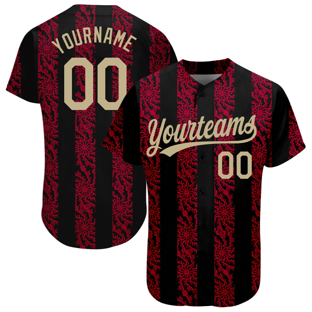 Custom Black and Gold 3D Pattern Baseball Jersey with Red Accents - Authentic Design Custom Black Vegas Gold-Red 3D Pattern