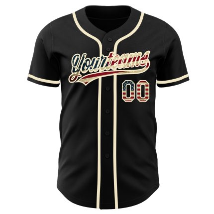 Custom Black Vintage USA Flag Authentic Baseball Jersey - Cream Color Custom Black Vintage USA Flag-Cream Authentic Baseball