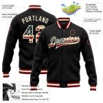 Custom Black Vintage USA Flag Bomber Jacket Cream Full-Snap Varsity Letterman Custom Black Vintage USA Flag-Cream Bomber