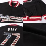 Custom Black Vintage USA Flag Bomber Jacket Cream Full-Snap Varsity Letterman Custom Black Vintage USA Flag-Cream Bomber