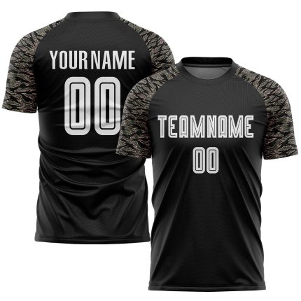 Black White Camo Soccer Jersey Sublimation Custom Uniform for Teams Custom Black White-Camo Sublimation Soccer Uniform Jersey