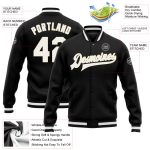 Custom Black White Cream Varsity Letterman Jacket Full-Snap Bomber for Men and Women Custom Black White-Cream Bomber Full-Snap