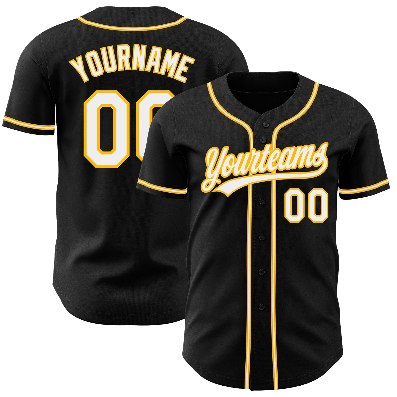 Black White Gold Authentic Custom Baseball Jersey for Men and Women Custom Black White-Gold Authentic Baseball Jersey