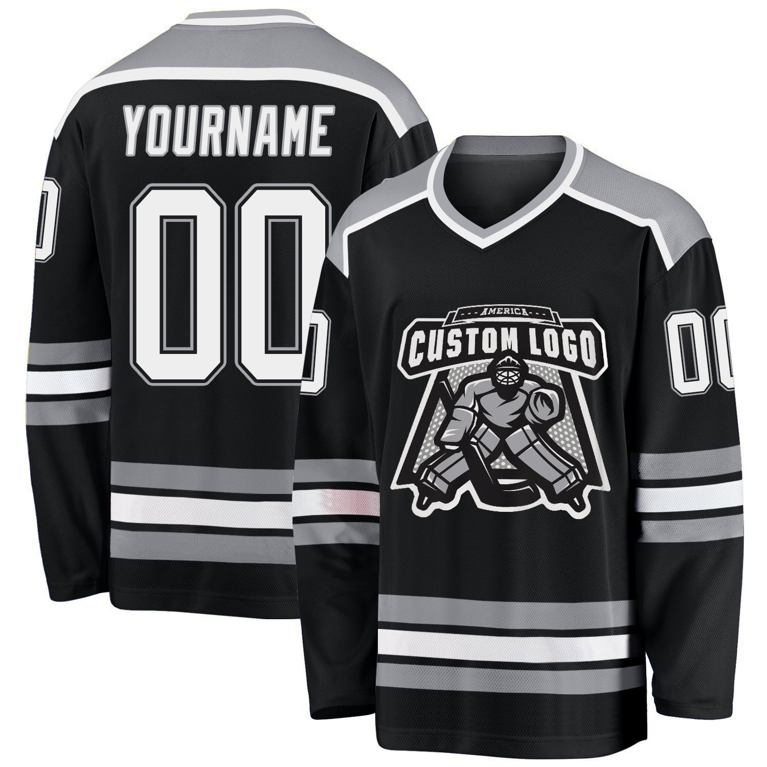 Custom Black White Gray Hockey Jersey for Men, Women, Kids - Personalized Sports Apparel Custom Black White-Gray Hockey Jersey