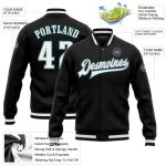 Custom Bomber Varsity Jacket in Black White Gray Midnight Green - Full-Snap Letterman Jacket Custom Black White Gray-Midnight