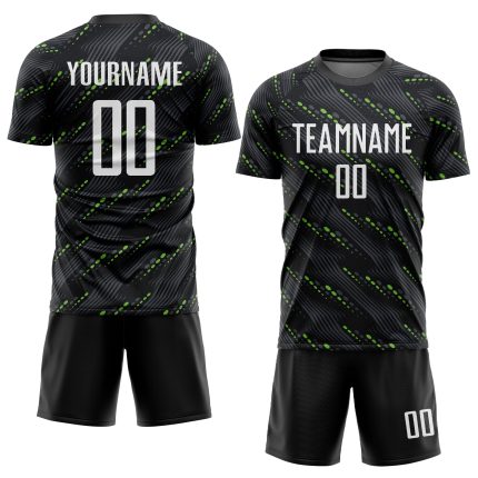 Black White Kelly Green Custom Sublimation Soccer Uniform Jersey Custom Black White-Kelly Green Sublimation Soccer Uniform
