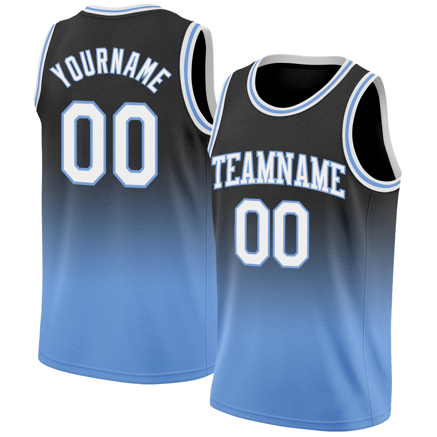 Black White Light Blue Fade Fashion Basketball Jersey - Custom Design Custom Black White-Light Blue Authentic Fade Fashion