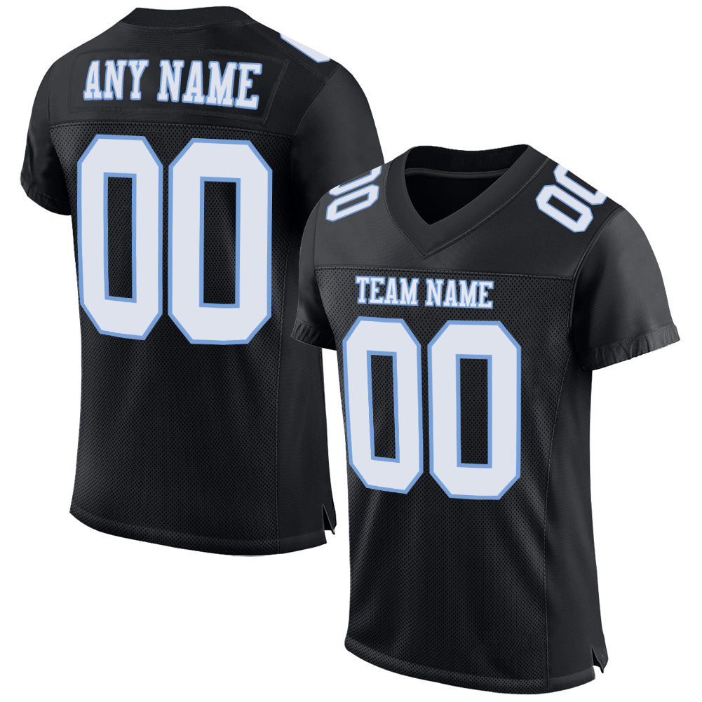 Custom Authentic Football Jersey - Black White Light Blue Mesh Design Custom Black White-Light Blue Mesh Authentic Football