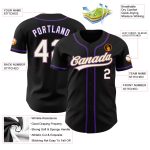 Custom Authentic Baseball Jersey Black White Gold Purple Design Custom Black White Old Gold-Purple Authentic Baseball Jersey