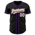 Custom Authentic Baseball Jersey Black White Gold Purple Design Custom Black White Old Gold-Purple Authentic Baseball Jersey