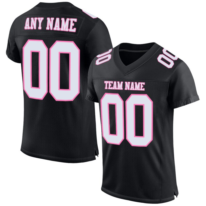 Custom Black White-Pink Authentic Football Jersey - Personalized Mesh Sports Shirt Custom Black White-Pink Mesh Authentic
