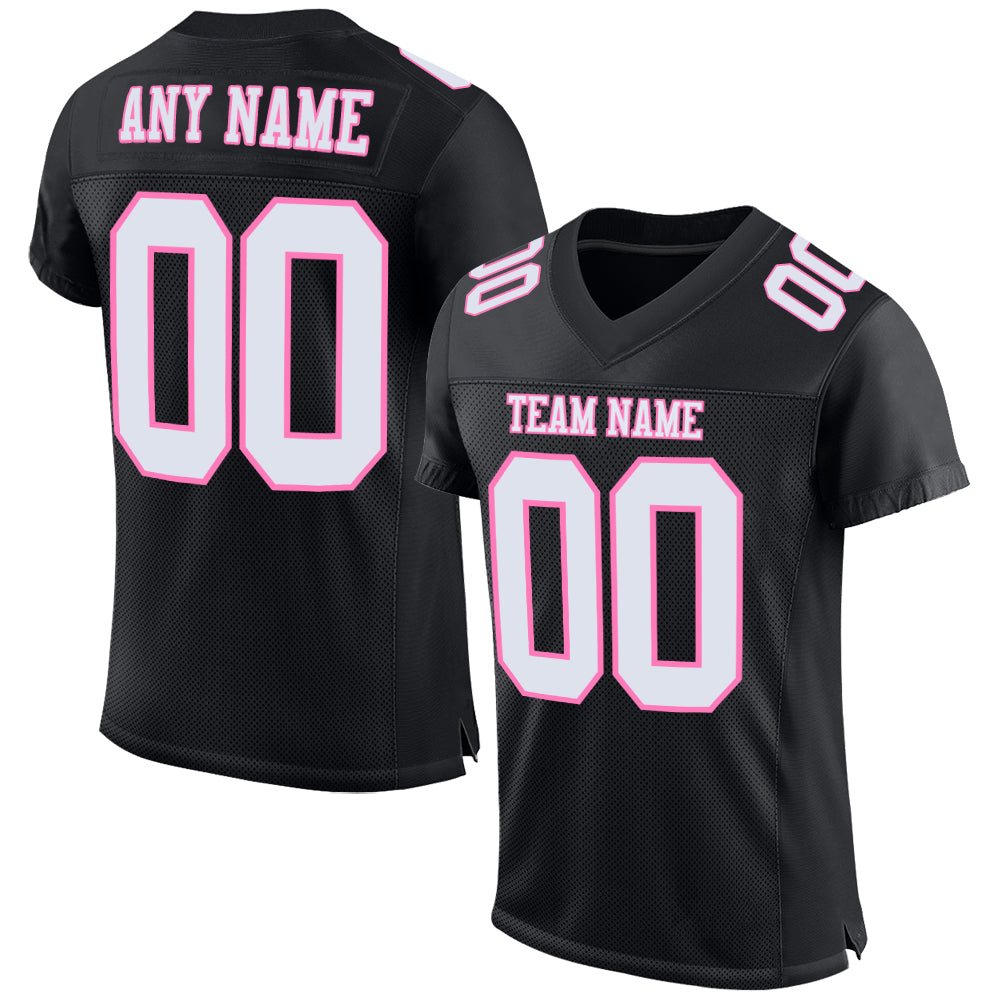 Custom Black White-Pink Authentic Football Jersey - Personalized Mesh Sports Shirt Custom Black White-Pink Mesh Authentic