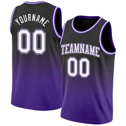Custom Fade Basketball Jersey - Authentic Black White Purple Fashion Design Custom Black White-Purple Authentic Fade Fashion