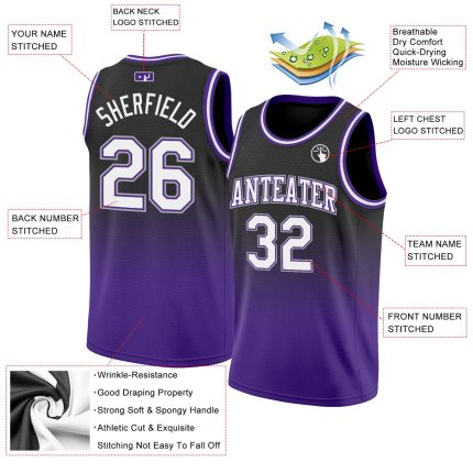 Custom Fade Basketball Jersey - Authentic Black White Purple Fashion Design Custom Black White-Purple Authentic Fade Fashion